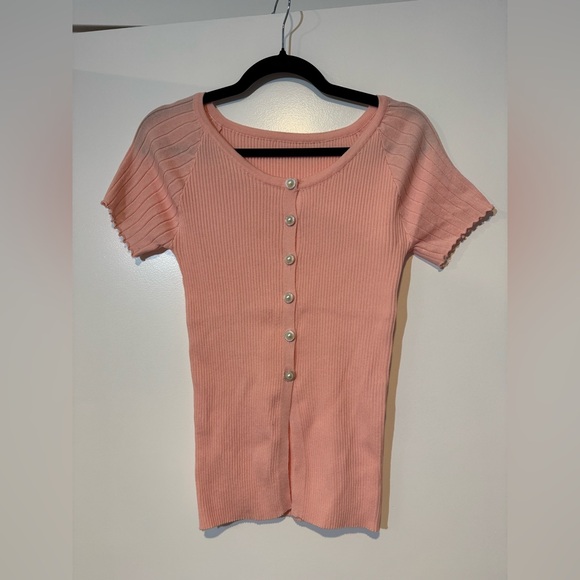 Pink Button-Up Ribbed Women's Top - Picture 1 of 3